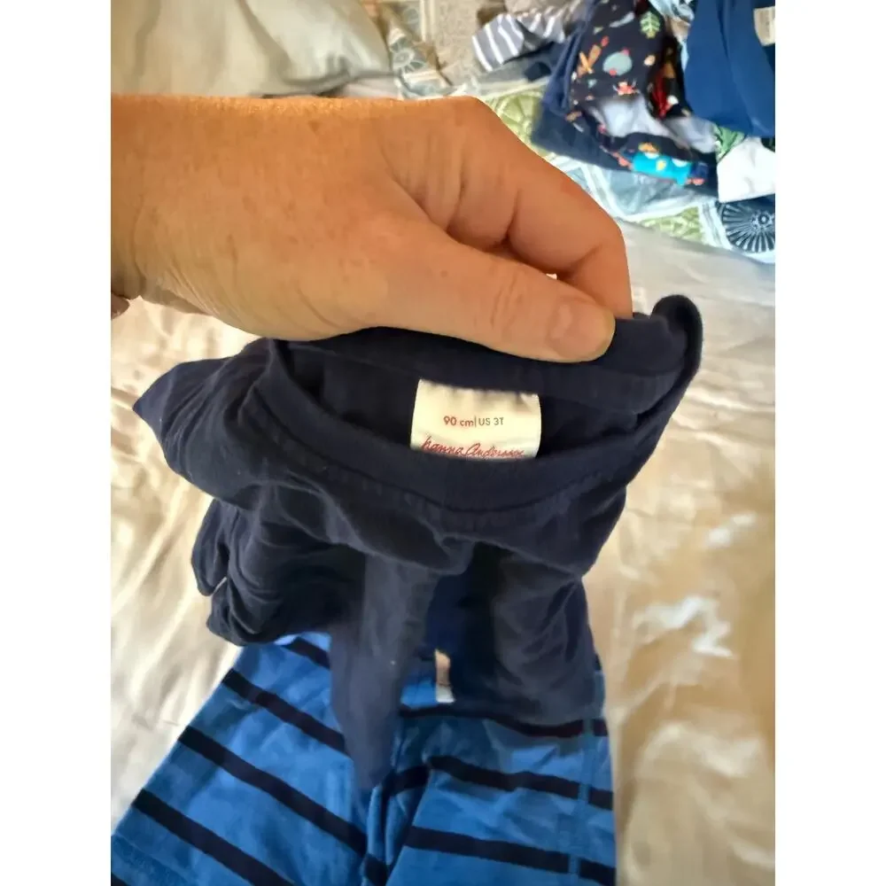 Hanna Andersson navy shirt and blue stripe shorts size 90